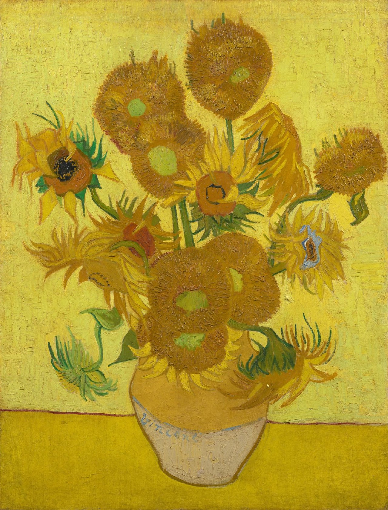 A Vase of Golden Sunflowers with Yellow Background